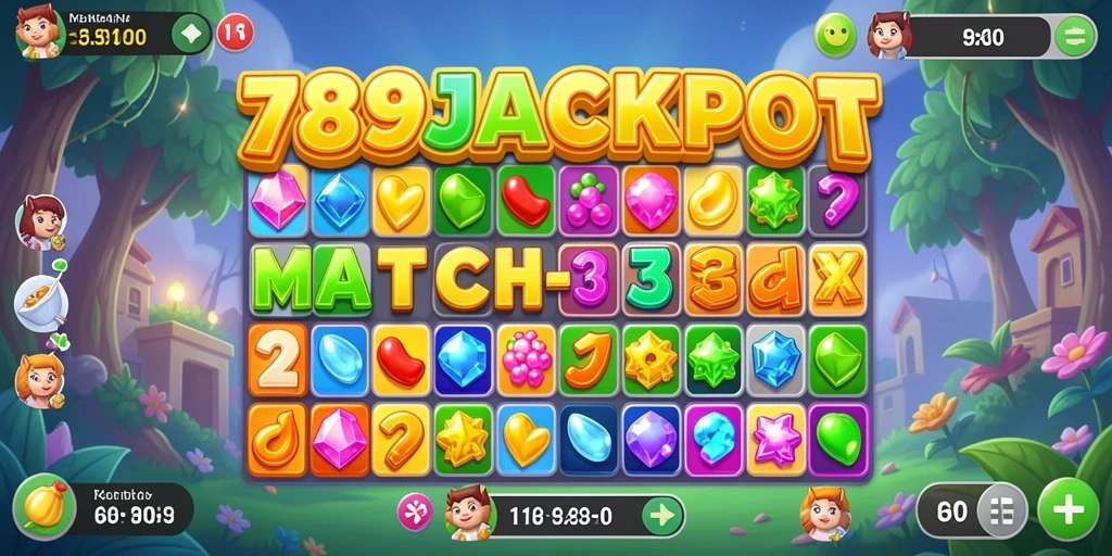 Tampilan gameplay Match-3 yang seru dan penuh warna.