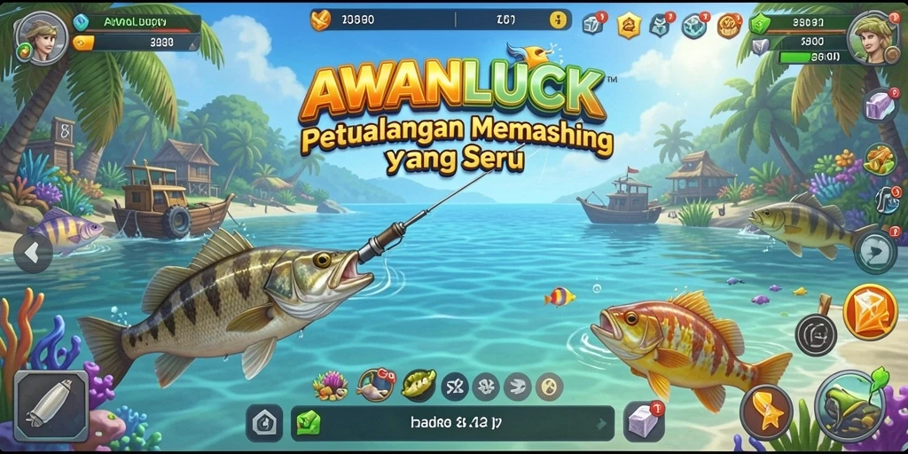 Screenshot gameplay AWANLUCK yang menampilkan aksi memancing seru.